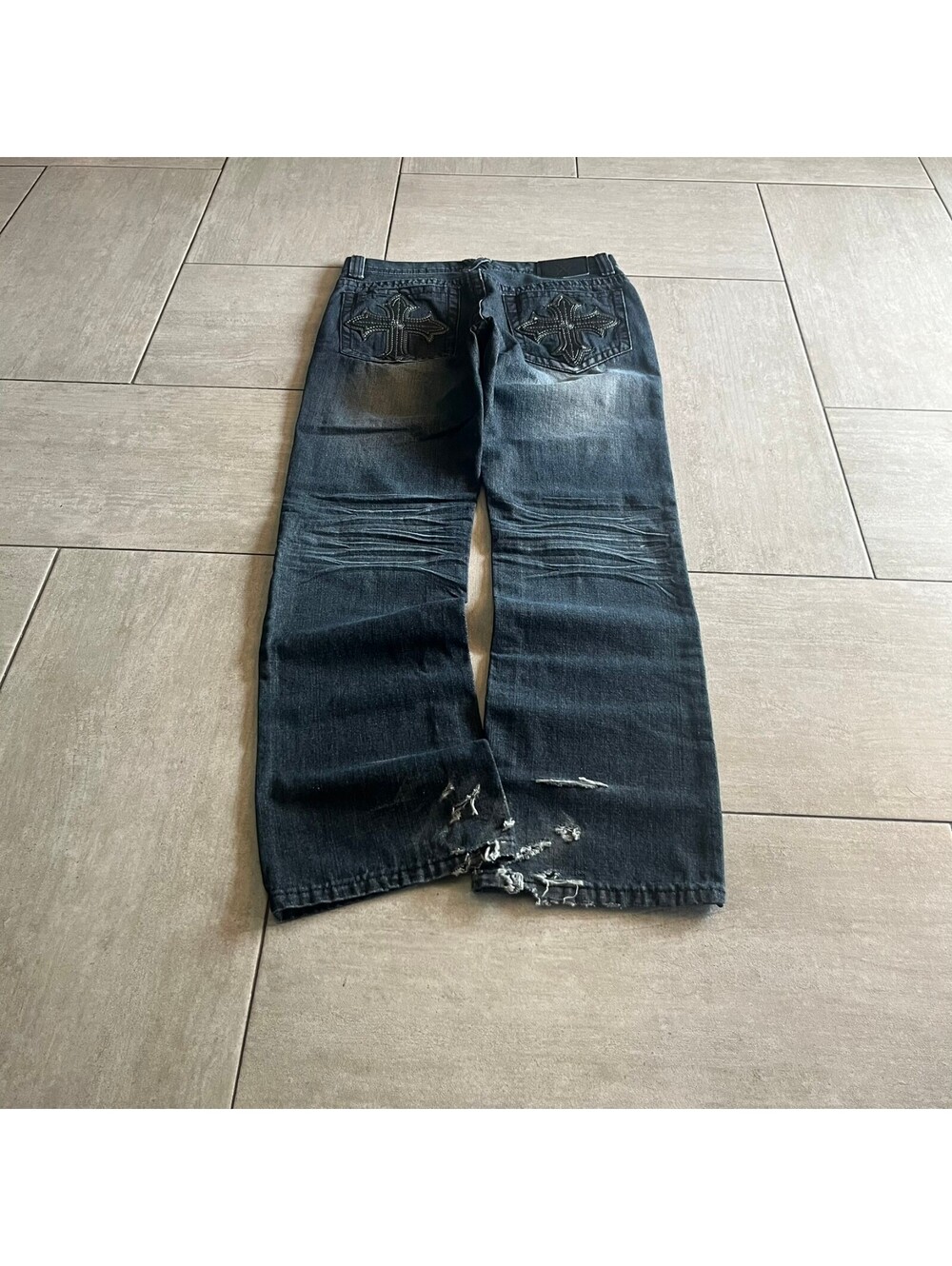 Extreme Couture Distressed Wide-Leg Jeans Size Thirty-Two